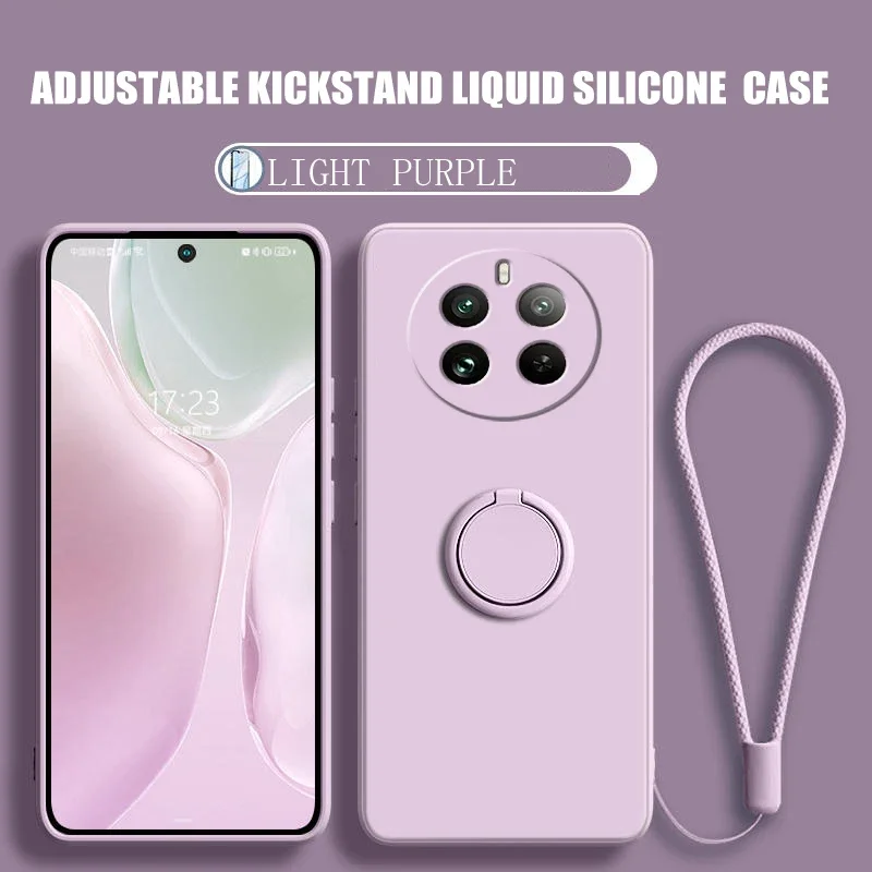Enhanced Liquid Silicone Ring Stand Shockproof Phone Case - Soft Skin Feel Back Cover