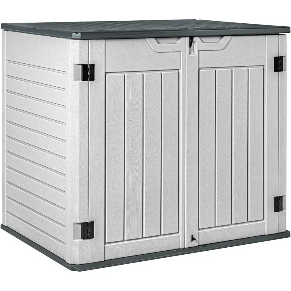 4.6 ft. W x 2.7 ft. D Horizontal Outdoor Plastic Storage Shed, Trash Can Storage  Cabinet with 3-Doors - Overstock - 41495482, image size:960x960