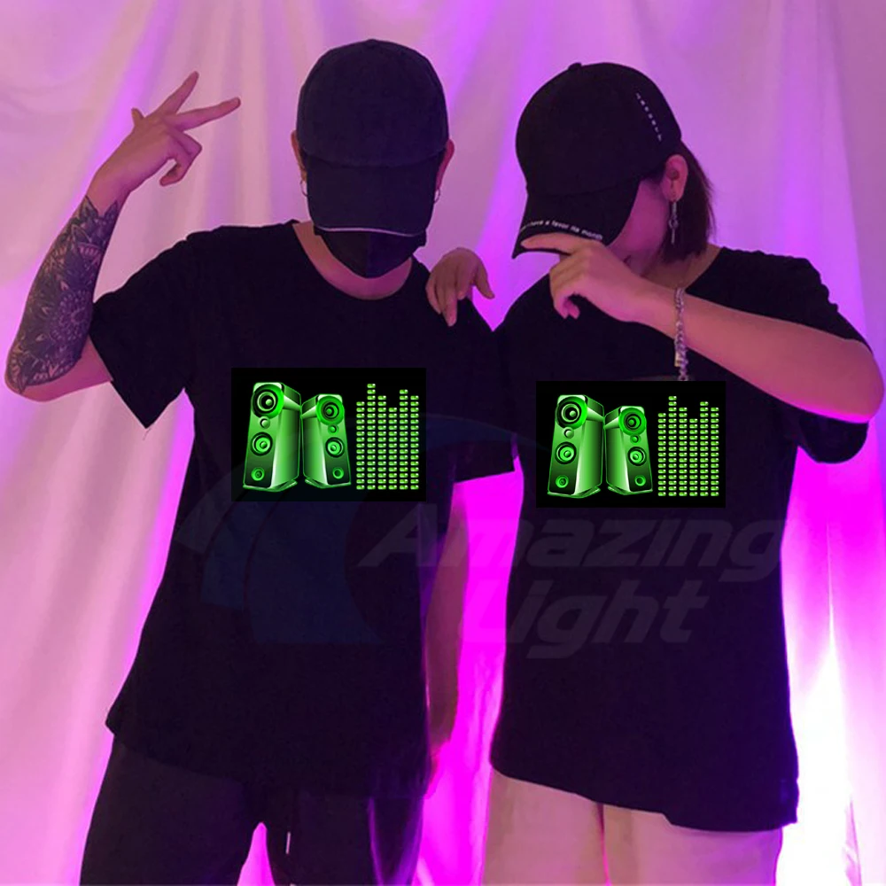 Hot Sale Sound Activated El T-qualizer Shirt Led T shirt El T-shirt  With 2pcs AA Battery Inverter Free Shipping 5