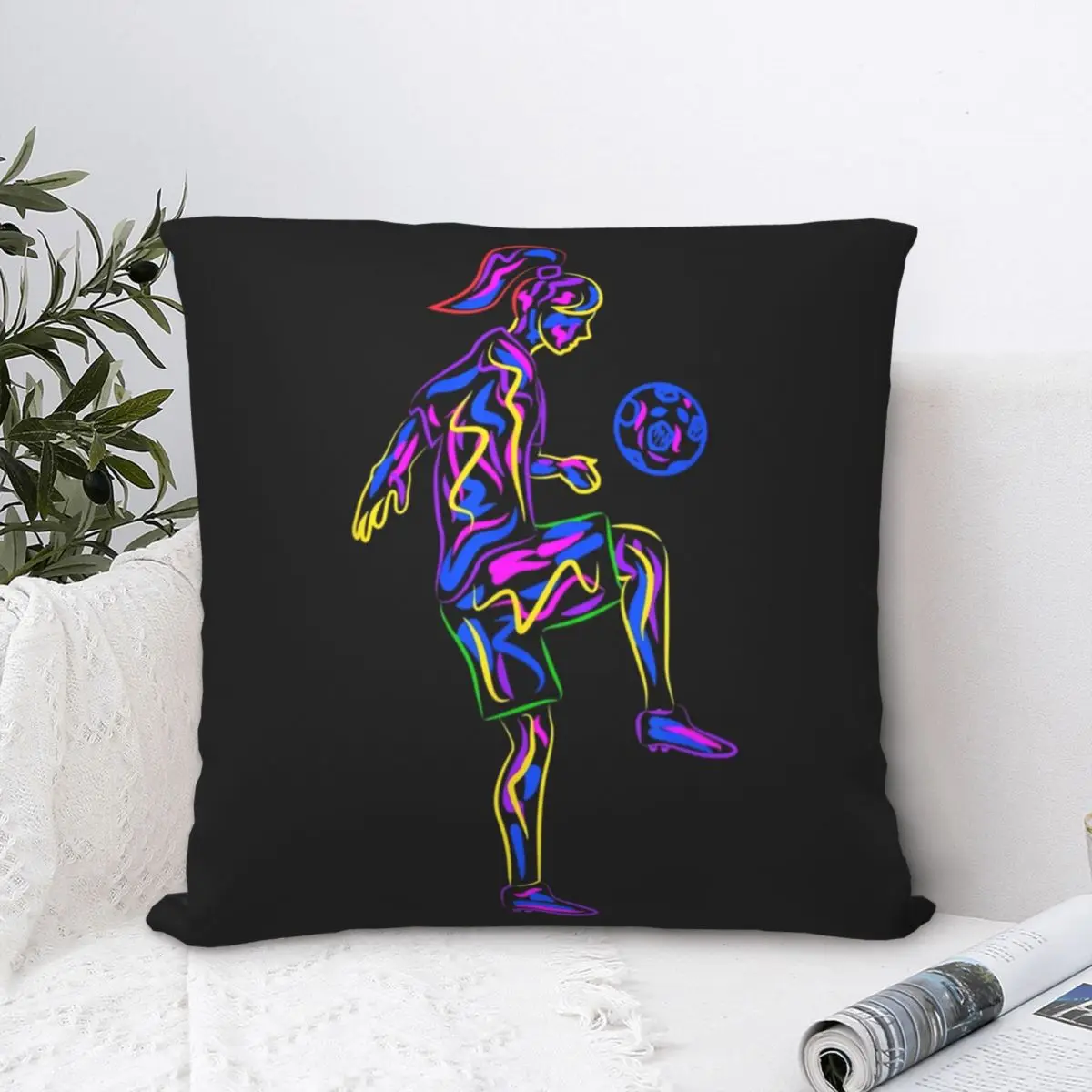 

Soccer Girl Youth Women Players Square Pillowcase Polyester Pillow Cover Velvet Cushion Decor Comfort Throw Pillow For Home Car