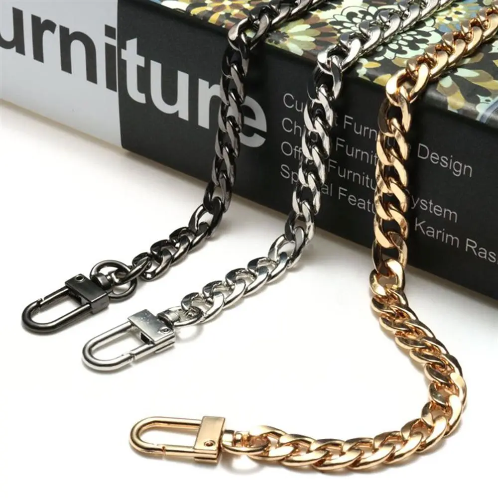 40-120cm Wide Flat Replacement Chain Strap Metal Link Clasp Purse Chain Bag Accessories Shoulder Cross Body Handbag Chain