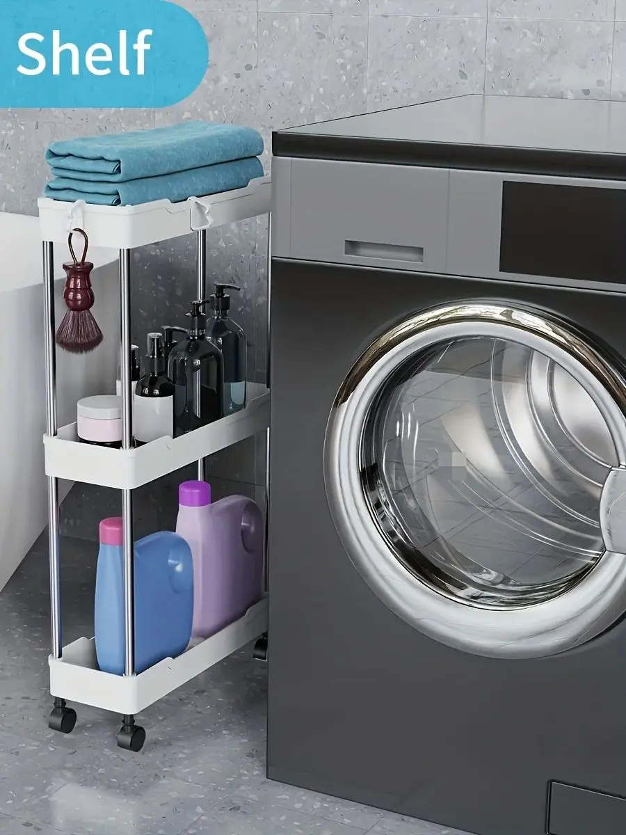 Description Picture 5 of item1pc Bathroom Storage Rack With Wheels, 3/4 Layer Rolling Utility Cart, Bathroom Storage Organizer, Multi-purpose Utility Cart, M