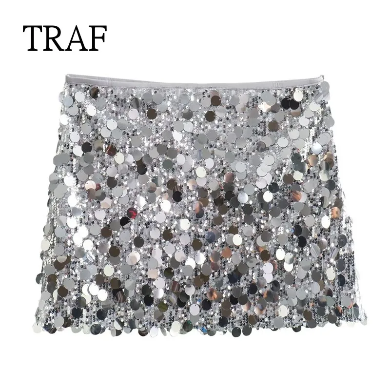 

TRAF Sexy Short Skirt Women 2024 New Fashion Sequin Mini Skirts Skirt For Women Clothing Y2k Streetwear Chic Female Skirt Summer
