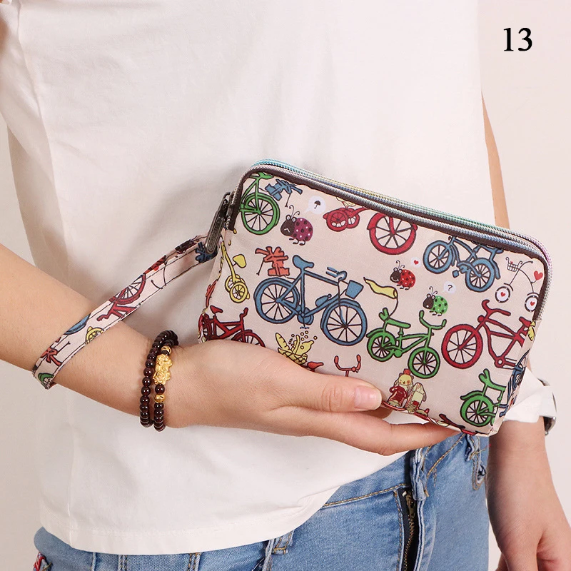 

Three-layer Canvas Women's Zipper Handbag Larger Capacity Casual Oxford Cloth Mobile Phone Coin Waterproof Long Wallet