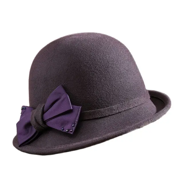 2023 Women Party Formal Headwear Lady Winter Fashion Asymmetric Bowknot 100% Wool Felt fedora Hats 2