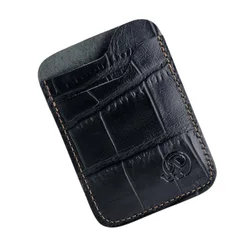 Men's Minimalist Leather Front Pocket Card Holder Wallet - Slim Design with 2 Card Slots (Black)