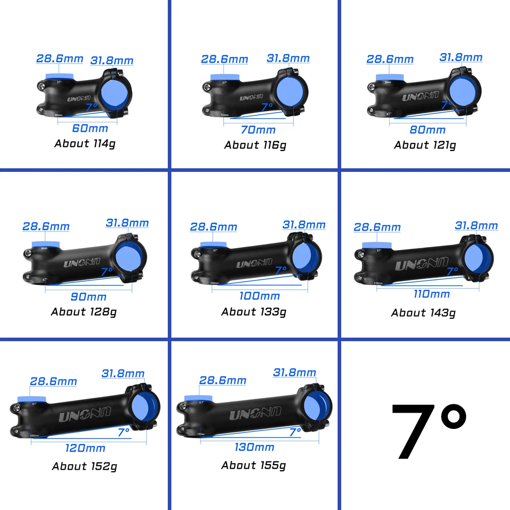 UNO Ultra Light Bike Stem 7 17 Degree MTB Road Bike Adjustable Handlebar 60/70/80/90/100/110/120/130mm MTB Bike Power Parts