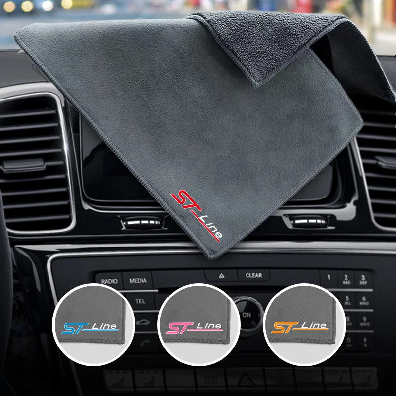 Cleaning Cloth Car Washing Towel Car Drying Towel Drying Cloth ST Line Emblem Cleaning Drying Cloth Car Wash Rags Double Layer For Ford Focus X 2 3 Kuga Puma Fiesta MK3 MK2 MK4 S Max