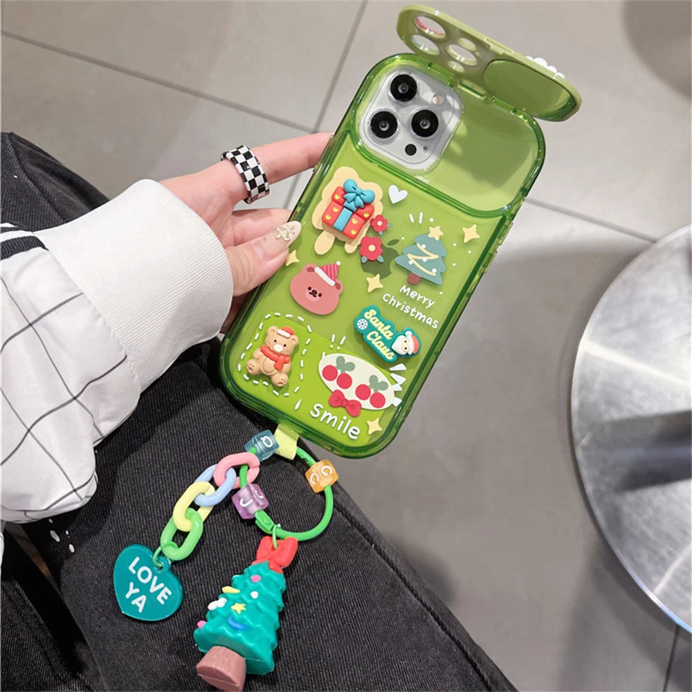 thumbnail image 1 of Korean Cute Cartoon Christmas Elk Pendant Case For iPhone 15 14 13 12 11 Pro Max X XR Santa Claus Keychain Soft Shockproof Cover, 1 of 5