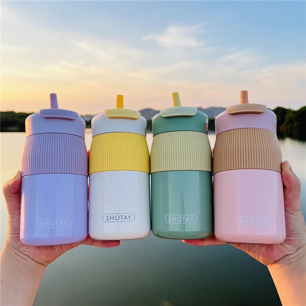 316 Stainless Steel Coffee Thermos Mug With Straw Portable Student