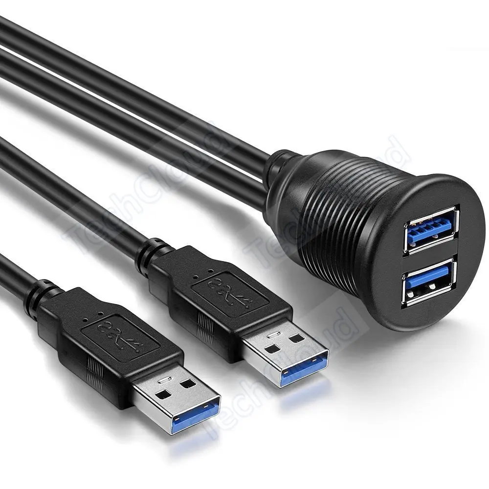 듀얼 포트 USB 3.0 패널 플러시 마운트 연장 케이블 자동차 트럭 보트 오토바이 대시보드 1m/2m
