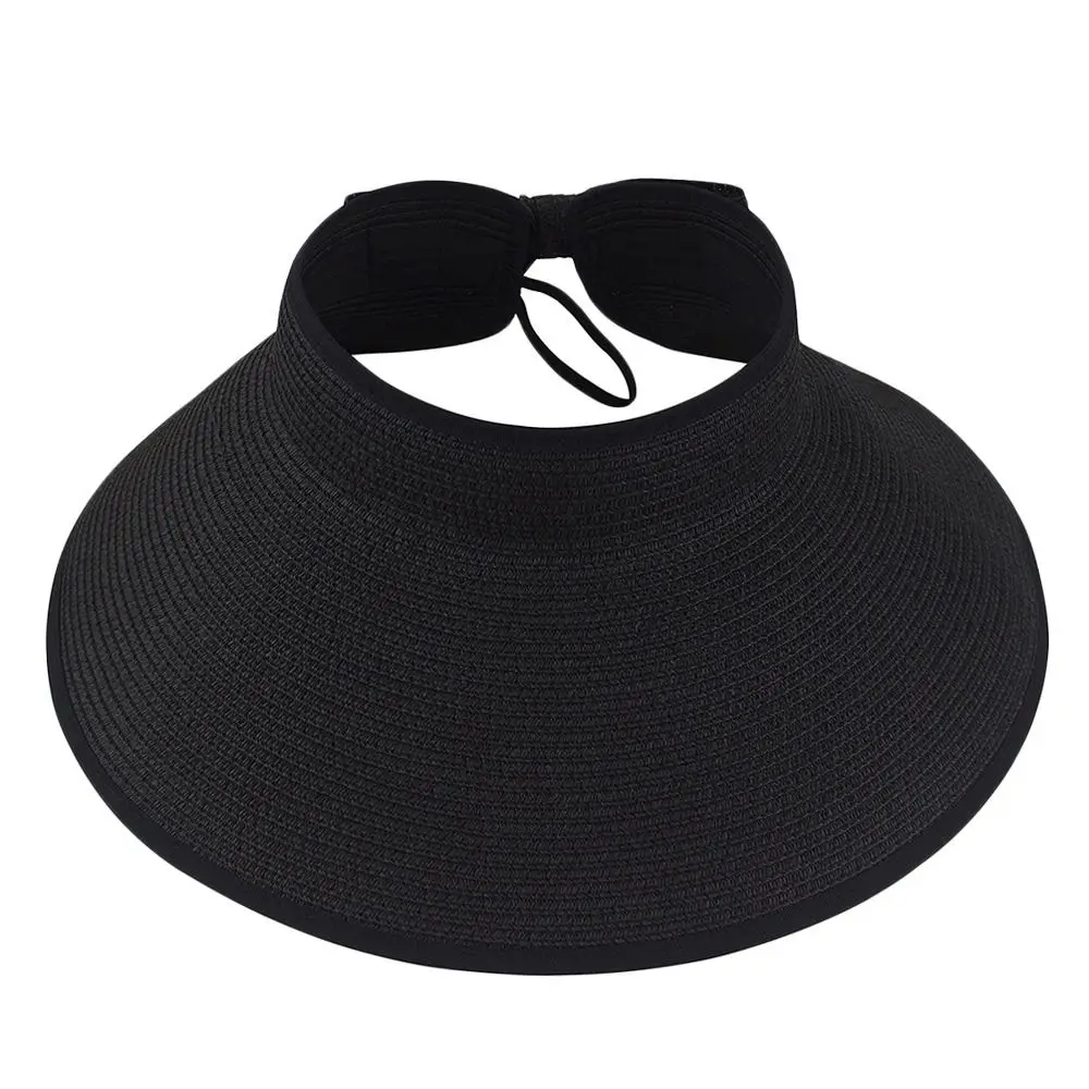 Visiera Parasole Da Donna In Paglia Con Tesa Larga 11,9 Cm - Protezione UV, Pieghevole, Con Cordino E Apertura Per Coda Di Cavallo - 2