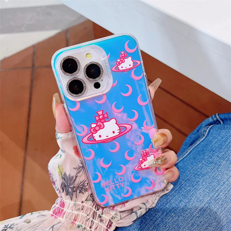 

Kawaii аниме Sanrio KTcat милый мультяшный персонаж чехол для телефона iPhone 13/14/15Promax Hello Kitty противоударный защитный чехол для телефона