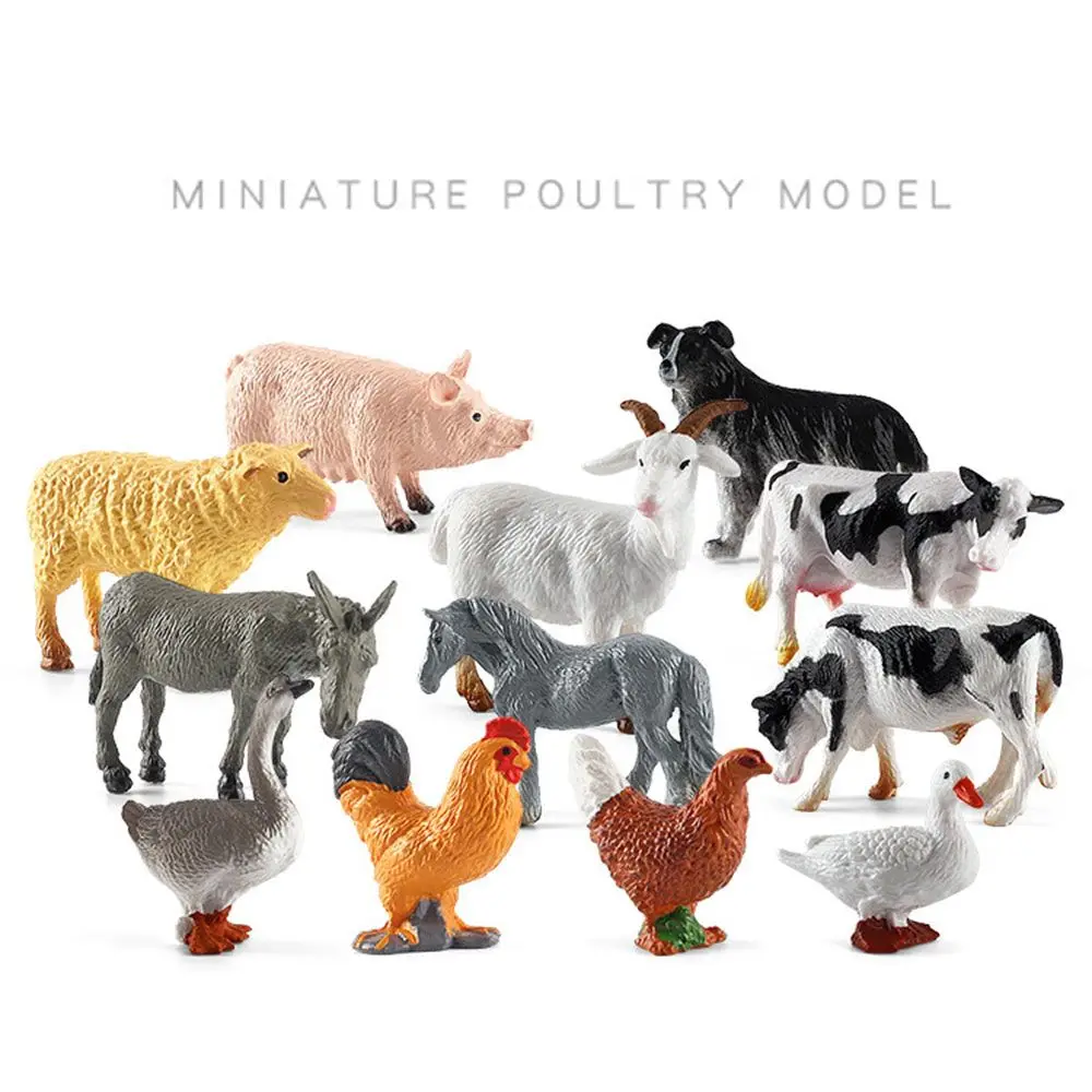 Realistic Animal Model Simulated Poultry Figurines Miniatures Farm Dog Duck Cock Models Education Toys for Children Kids Gift