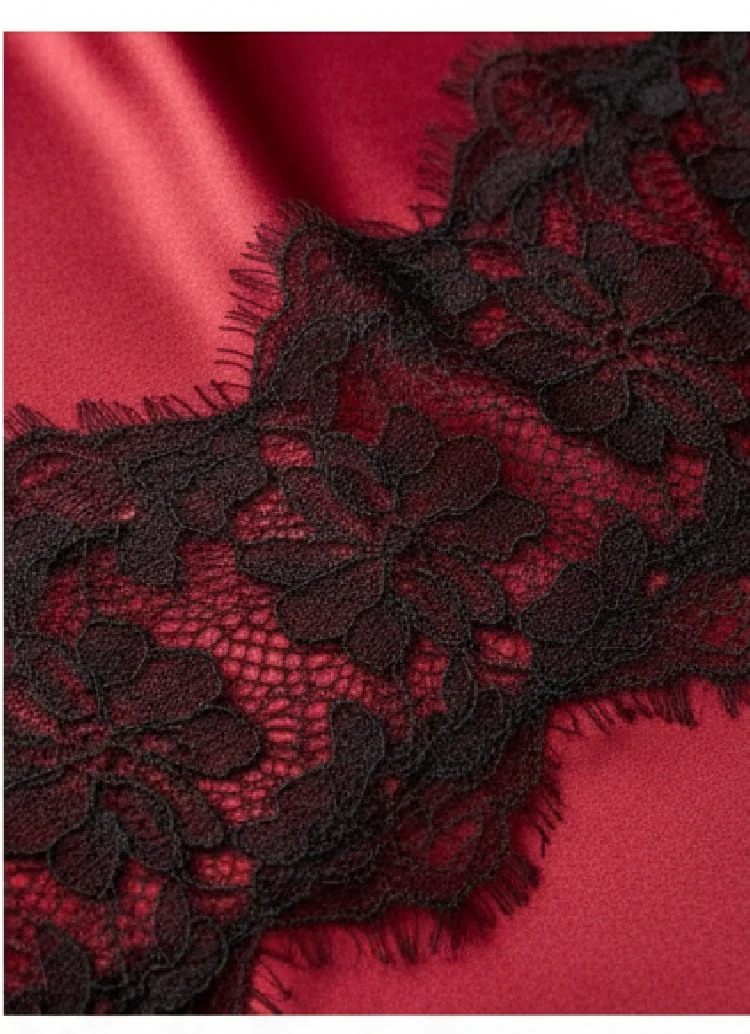 shown from another angle with elegant lace trim and flowing shape
