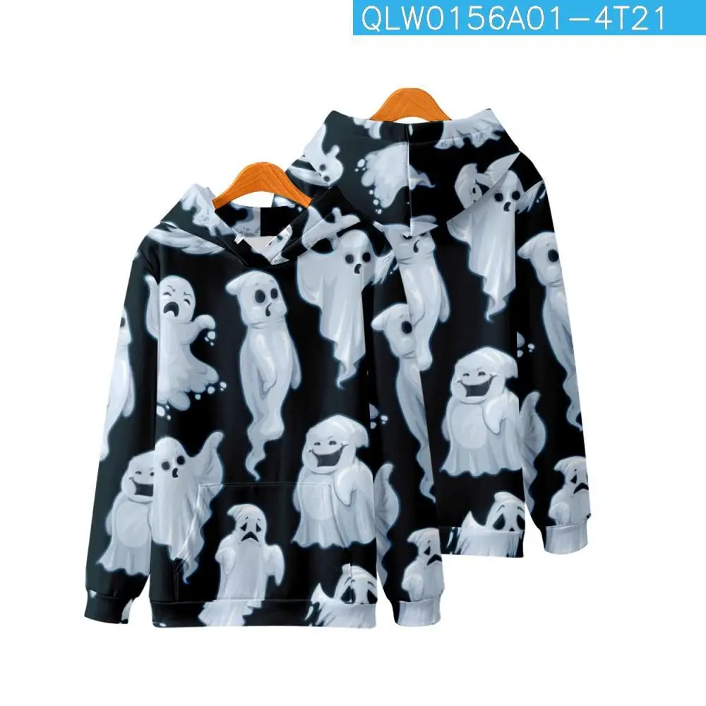 

Повседневный черный пуловер с длинным рукавом и мультяшным изображением белого призрака, осенние женские и мужские толстовки, толстовка в стиле Харадзюку