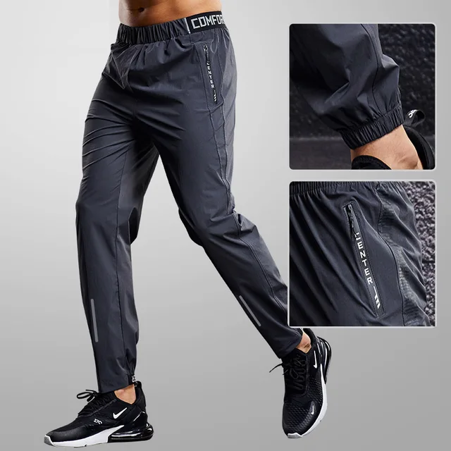 Quick Drying Sport  Pants Men Running Pants With Zipper Pockets Training  Joggings Men Pants Soccer Pants Fitness Pants For Men gray A3