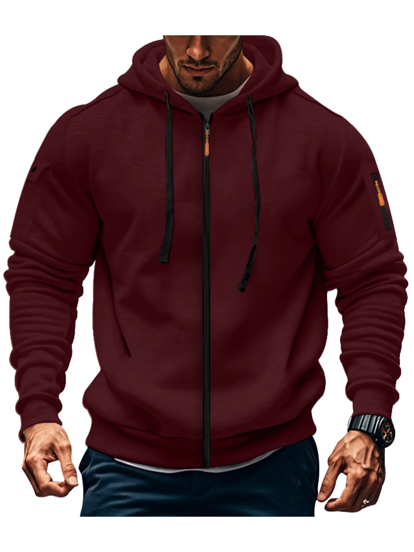 men's solid color hooded sweatshirt casual long sleeved sports jacket fashionable streetwear jacket Men's solid color hooded sweatshirt casual long sleeved sports jacket fashionable streetwear jacket 6