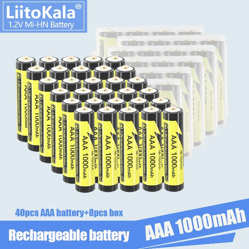 

40PCS LiitoKala Ni-10/AAA AAA 1.2V 1000mAh NI-MH Rechargeable Batteries For Cordless Telephone LED Flashlight Remote Control