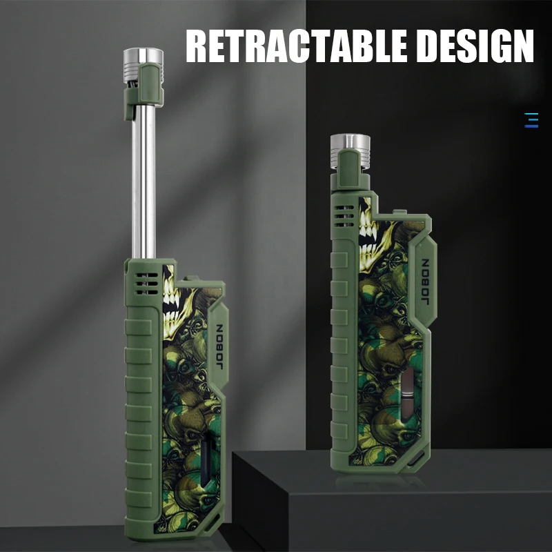 JOBON Retractable Lighter Windproof Blue Flame Safety Lock Design Visual Gas Window Adjustable Flame Size Ignition Tool bbq lighter butane gas lighter cigarette lighter