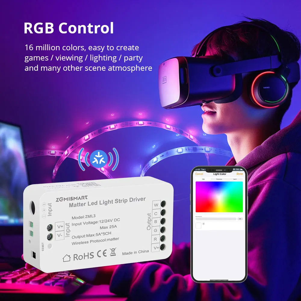 rgb led controller led strip controller rgb controller led controller Zemismart Matter Over WiFi Led Strip Light Controller RGBCW Smart Led Driver Support Smartthings Alexa Google Home App Control
