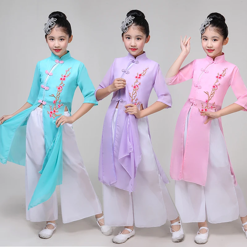 Bambini Chinese National Yangko Dance Dress Kids Girl Fan Dance Costume Stage Child Ombrello Dance Outfit National Dance Wear
