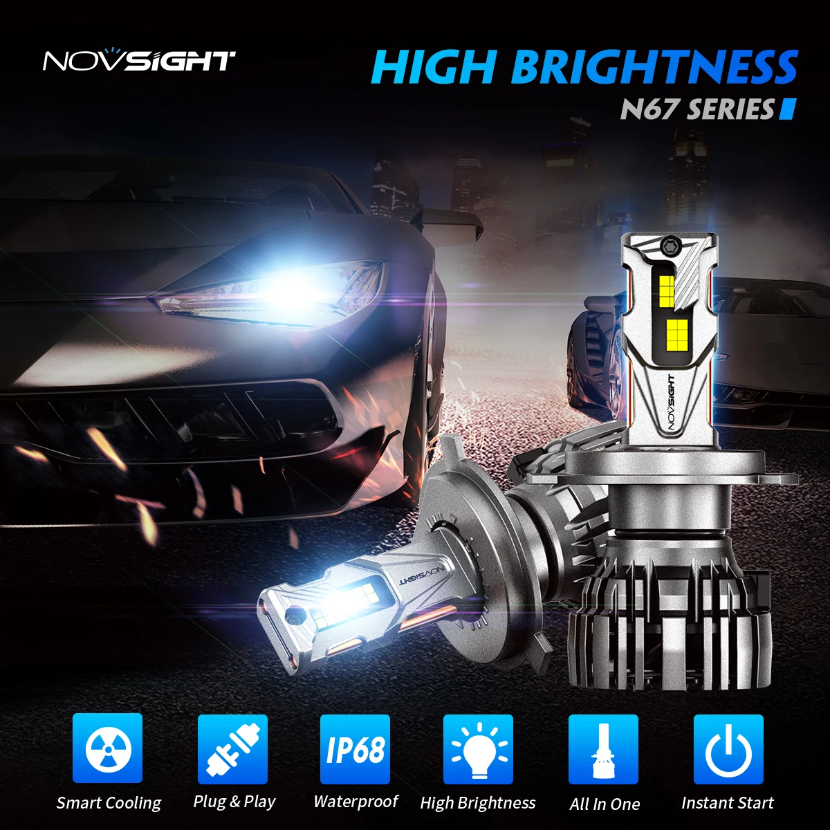 NOVSIGHT Ampoule H4 LED Voiture 30000LM 6500K Blanche Puissante 140W 800%  Luminosité Lampes de Phares Remplacement pour Kit de Conversion Halogène  Auto Moto : : Luminaires et Éclairage