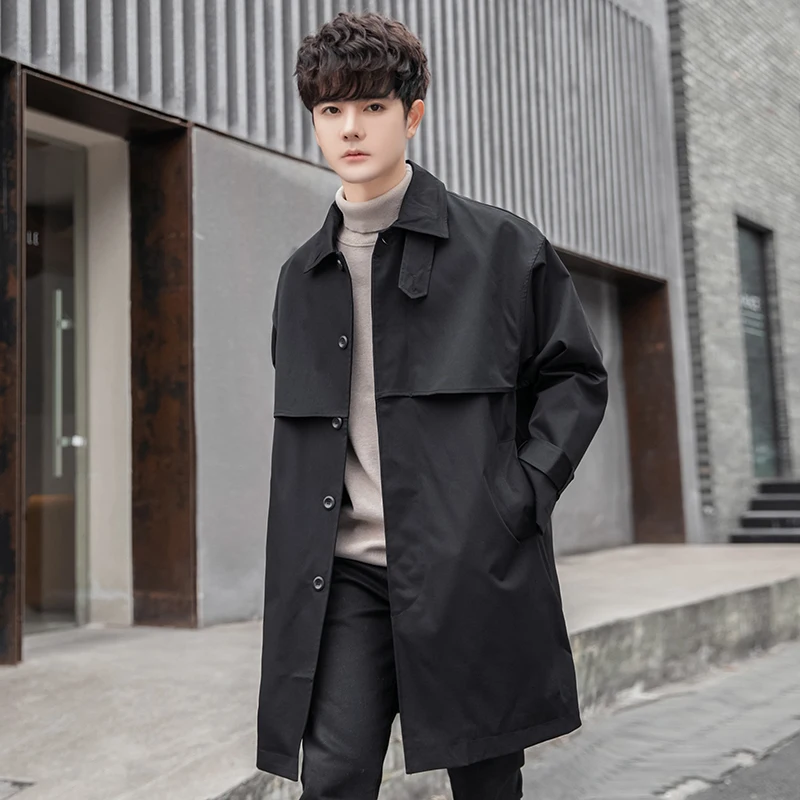 

2022 Men Spring Autumn New Solid Color Long Coat Male Casual Pockets Streetwear Outwear Men Long Sleeve Trench Jackets G284