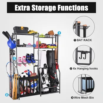 Garage Sports Equipment Storage, 2 Golf Bag Storage Stand and Other Sports Equipment Storage Rack, Garage Organizer System 3