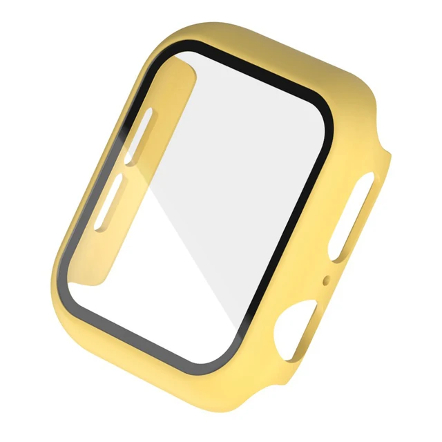 Hard PC Case for Apple Watch Series 45mm 41mm 44mm 40mm 42mm 38mm Tempered Protective Cover for Iwatch Serie 7 6 5 4 3 2 1 SE Yellow