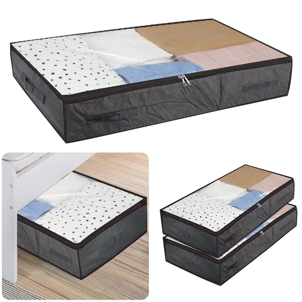 Foldable Under Bed Bags Under Bed Storage Boxes Zippered Organizer Thick Breathable 2 Pcs Underbed Clothes Storage Bags 4