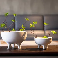White Ceramic Flower Pot Tripod Fruit Bowl Desktop Storage Container Flower Vase Floral Arrangement Accessories Flowerpot 2