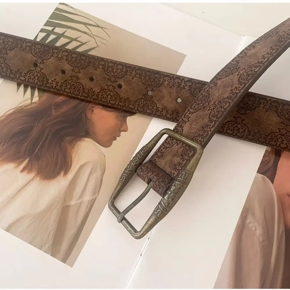 

PU Vintage Embossed Belt New Accessories Alloy Pattern Print Belts Ethnic Style Belt