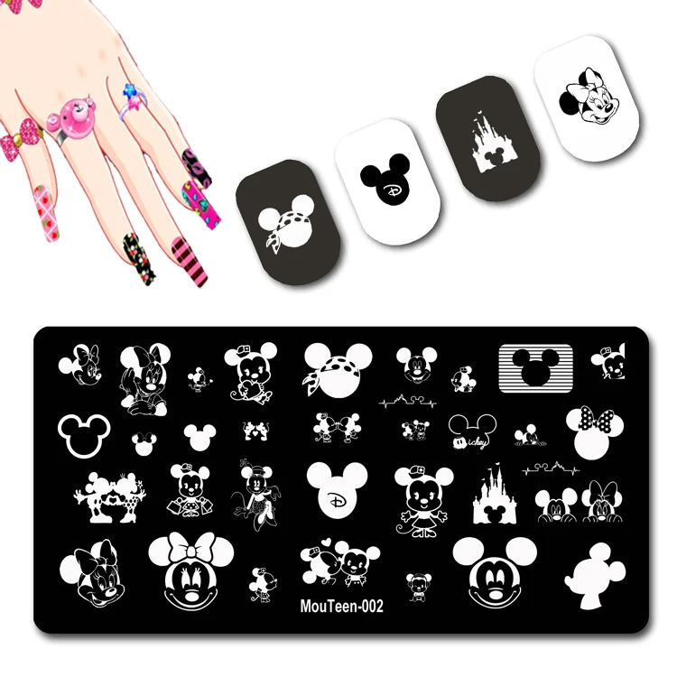 DISNEY Cartoon Face Nail Stamping Plates Little Hand Nail Stamp Long Dress Princess Nail Art Design Cute Ear Nail Stamping #009 2
