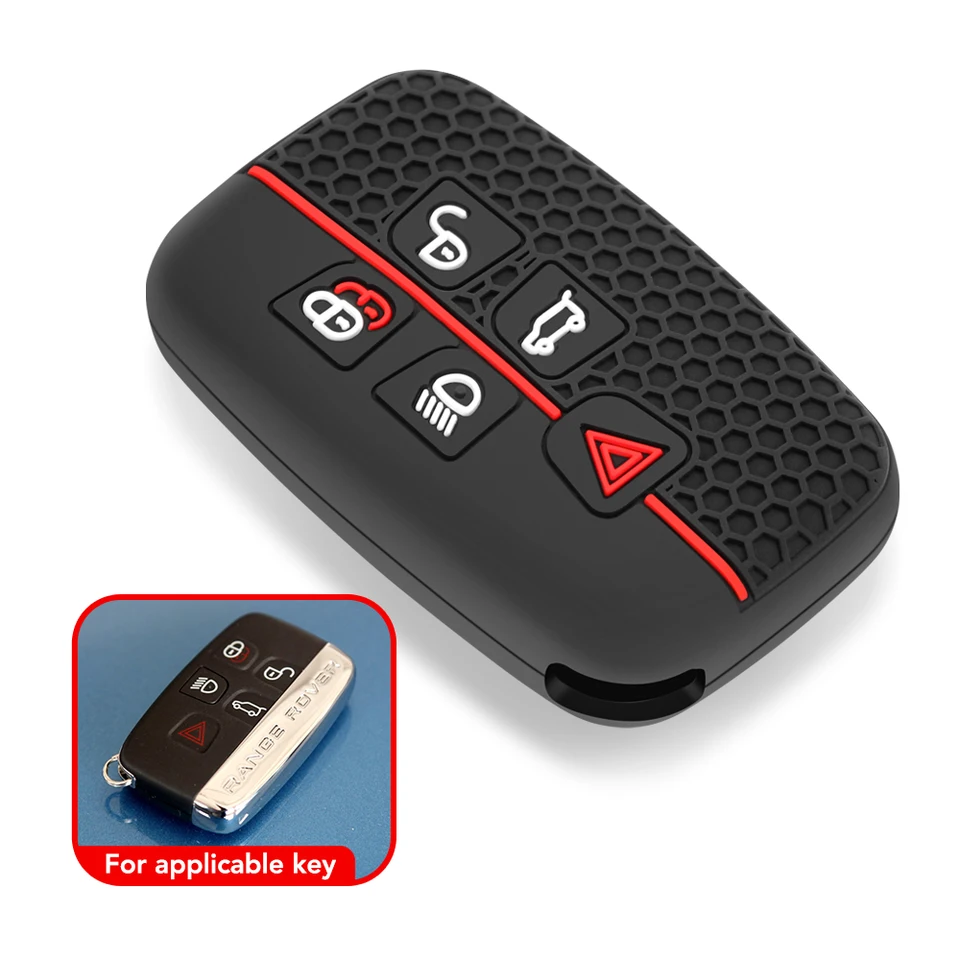 Funda De Silicona Para Llave De Coche Range Rover/Land Rover - 5 Botones, Color Negro, Protección Completa