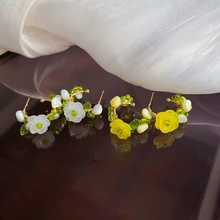  Original Design Floral Hoop Earring Colorful Beaded Flower Earring Elegant Flowers Round Hoops For Girls Women Sweet Jewelry 