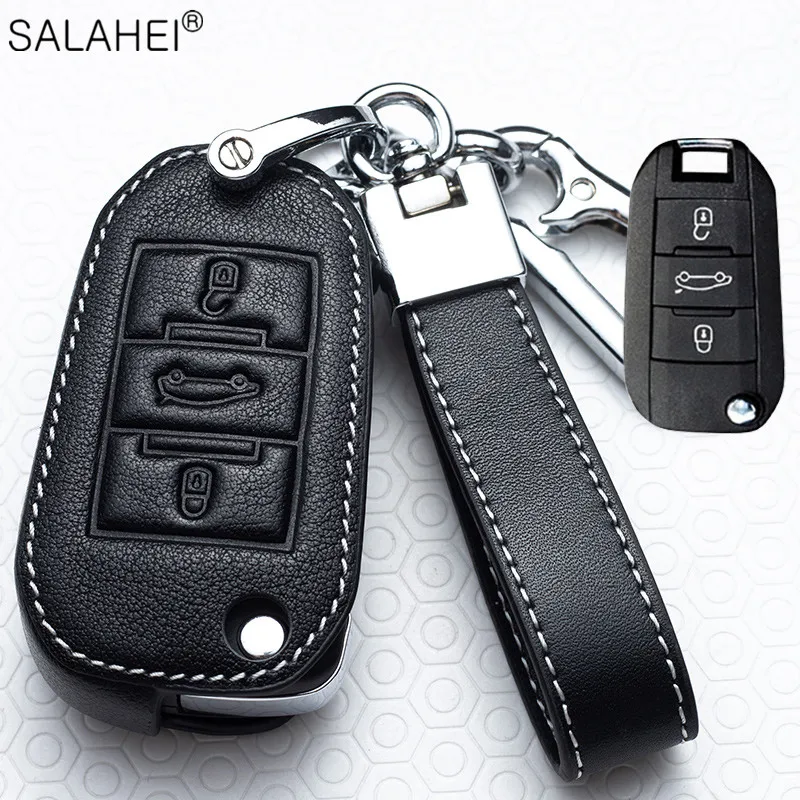 

Leather Car Key Case Cover For Peugeot 107 207 208 301 307 308 407 408 508 607 2008 3008 4008 5008 Citroen C1 C2 C3 C4 C5 C6 DS4