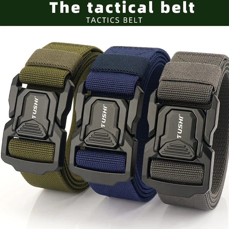 2024 New Tactical Aluminum Alloy Buckle Training Nylon Belt For Outdoor High Strength Office Workwear Quick Release Men's Belt 2024 new 3 5cm nylon automatic buckle belt for men business and leisure women s quick release hiking thickened canvas pants belt