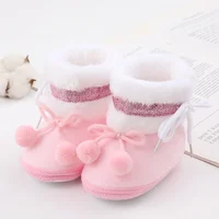 Baby Boys And Girls Bow Tie Hairball Decoration Cotton Shoes Cute Cartoon Soft Soled Toddler Shoes Children'S Snow Boots 4