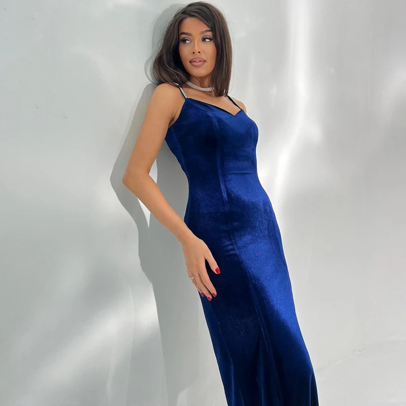 New Women's Fashionable and Sexy Socialite Style Velvet Rhinestone Suspender Dress Party Evening Gown 215