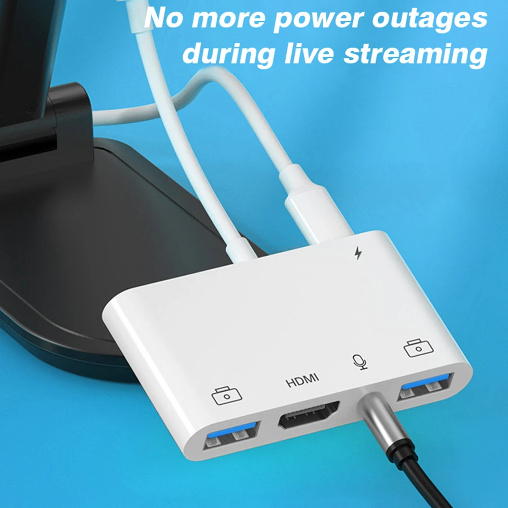 Lightning to HDMI Adapter Byscoon Lightning to HDMI Digital Av Adapter Dual USB/OTG Hub iPhone/iPad to 1080p TV Mic Audio Live-Stream Converter