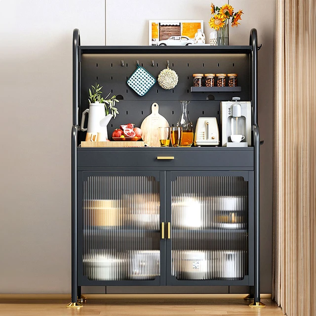 Metal Kitchen Pantry Storage Cabinet with DIY Pegboard Wall White