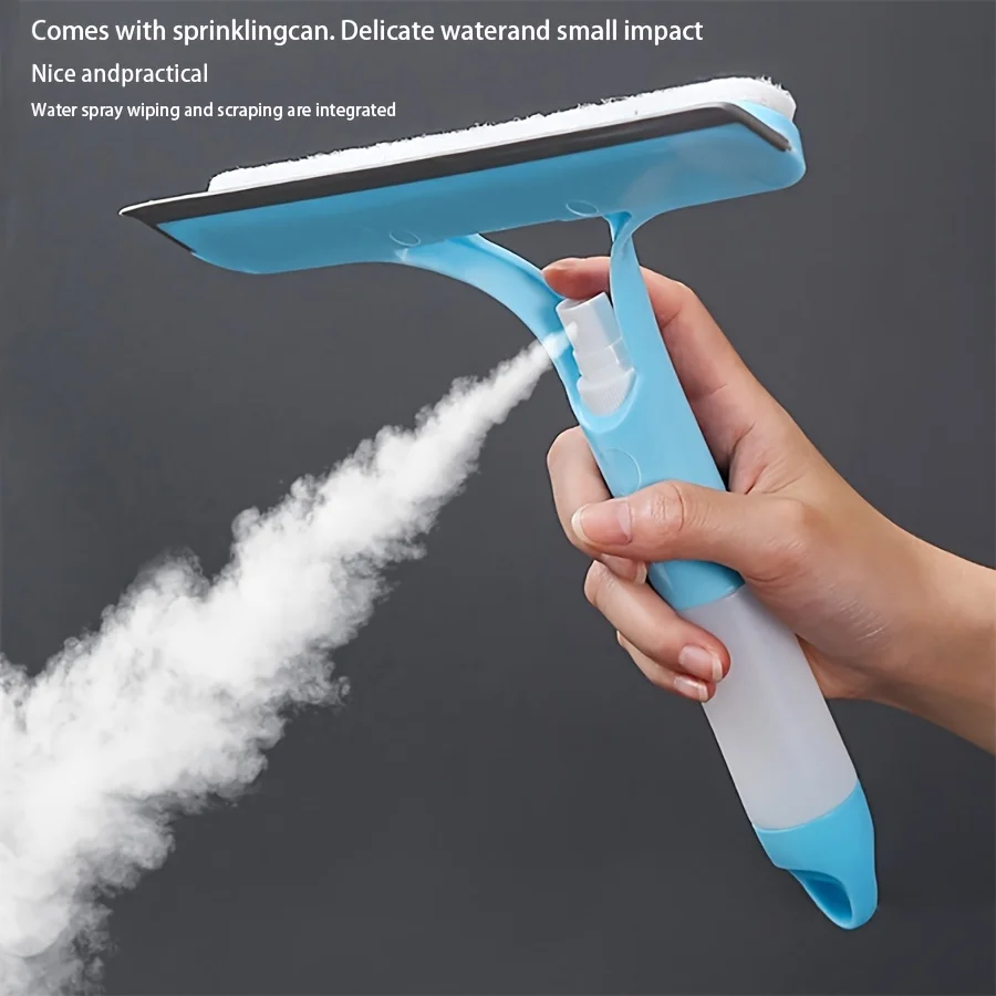 Blue 3-in-1 Window Scraper,Detachable Microfiber Pad for Scrubbing&Squeegee,Streak-Free for Glass & Shower Door, No Power Needed 1