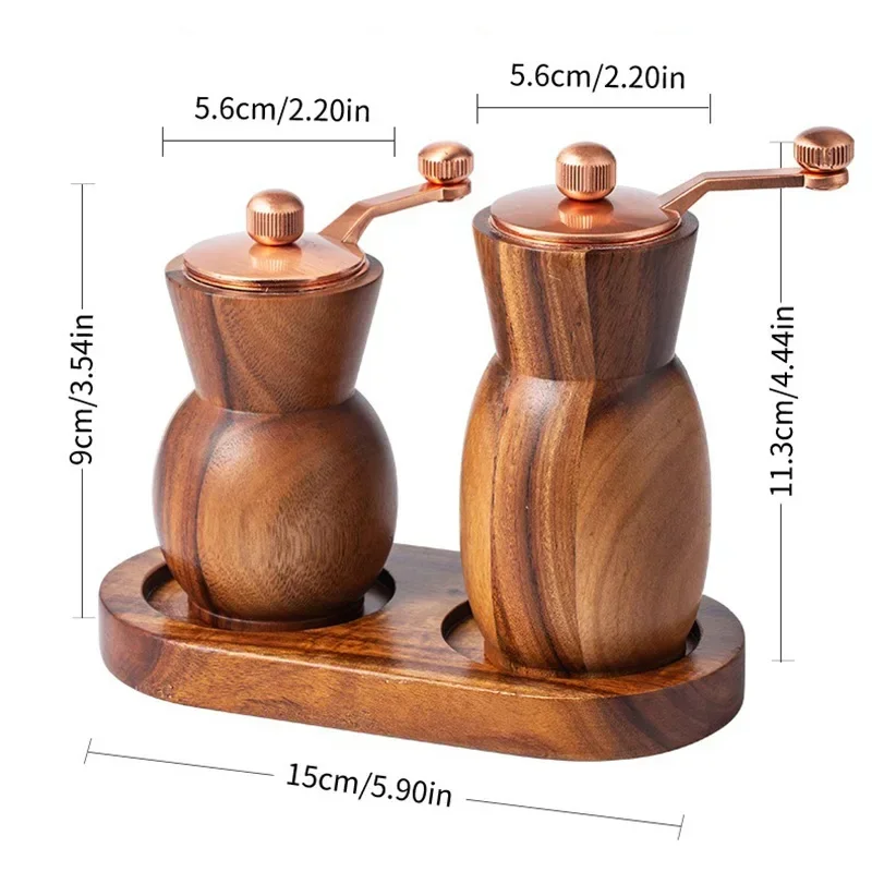 Hand Cranked Wood Pepper Grinder Set with Base salt and pepper grinder
