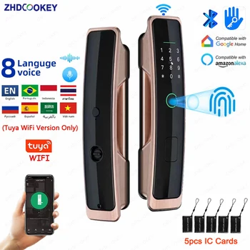 8 Languages Tuya WiFi APP Password IC Card Fingerprint Biometric Digital Keypad TTlock Bluetooth Smart Door Lock with Alexa 1