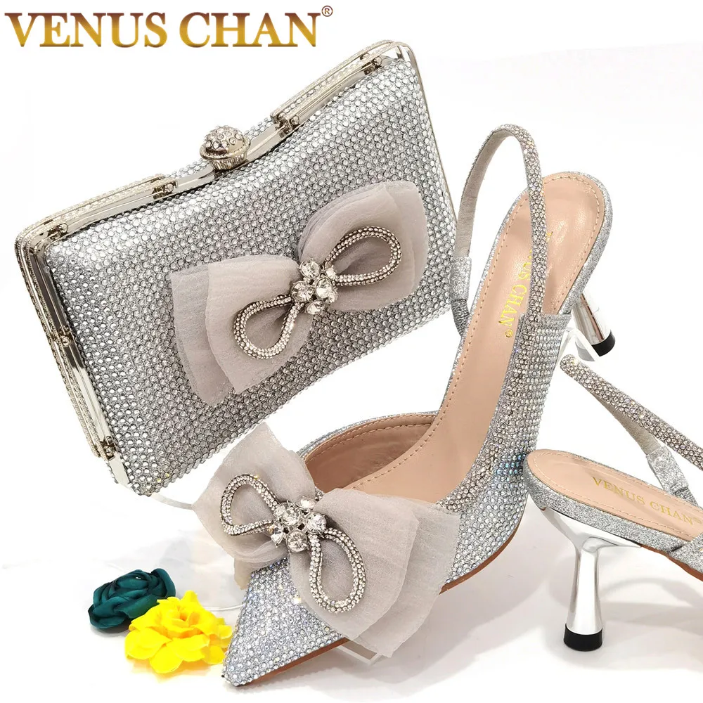 Silver Color Shoes and Bags For Summer Women Set Fashion