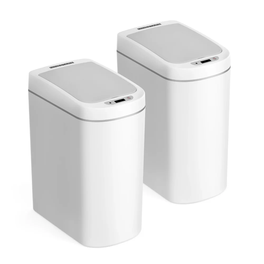 1.85 Gallon Trash Can, Plastic Motion Sensor Bathroom Trash Can, White