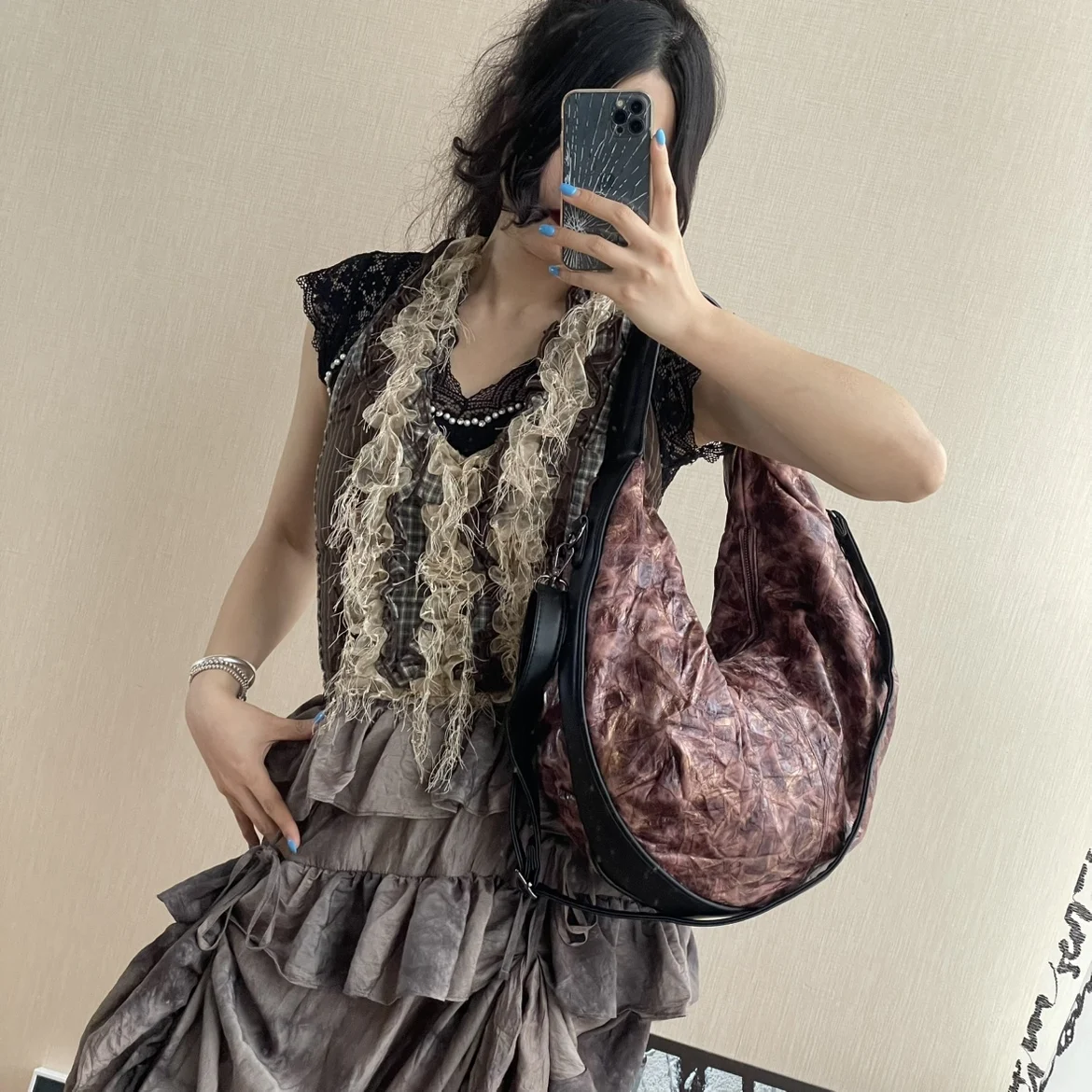 Half Moon Crumpled Dumpling Shoulder Bag Ruched Crossbody Bags for Women Designer Luxury Bags New Large Capacity Tote Bag