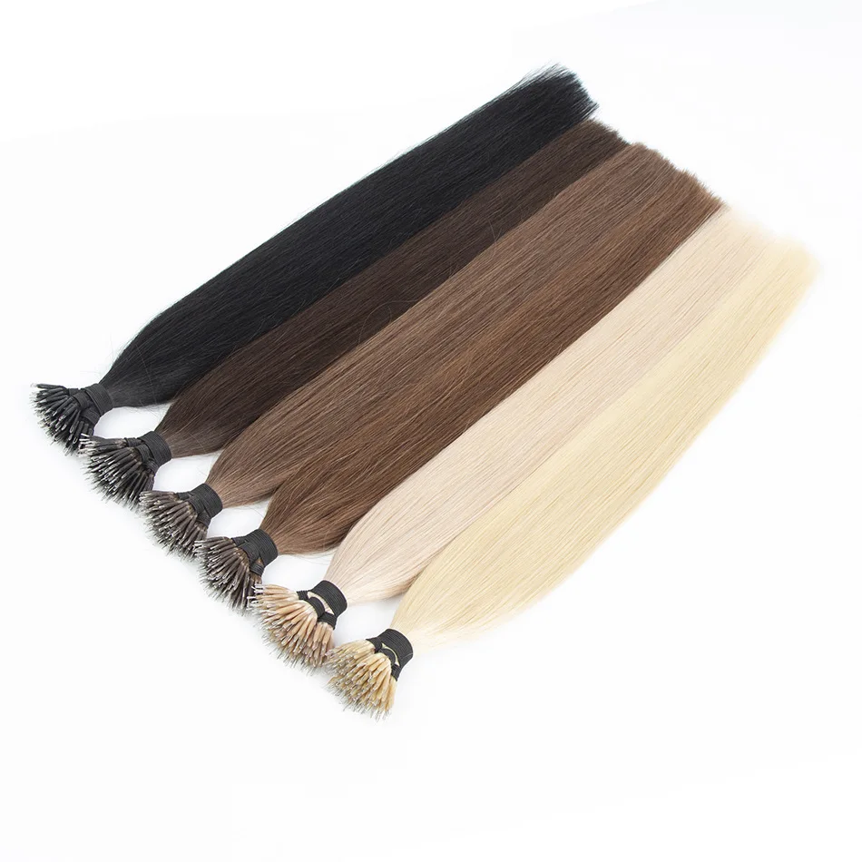 100 Ciocche di Extension per Capelli con Anelli Nano e Micro Links, Biondo Naturale, Cheratina in Capsule, Capelli Umani Remy Lisci con Micro Perline - immagine 4