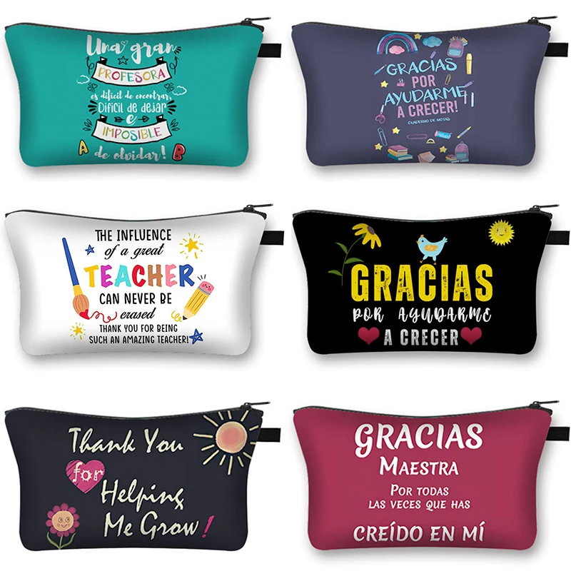 Cosmetic Bag Thanks Teacher Gracias Maestra for Makeup Storage Portable Beauty Travel Toiletry Lipstick makeup organizer cosmetic bag cosmetic storage bag toiletry bag makeup bag cosmetic case